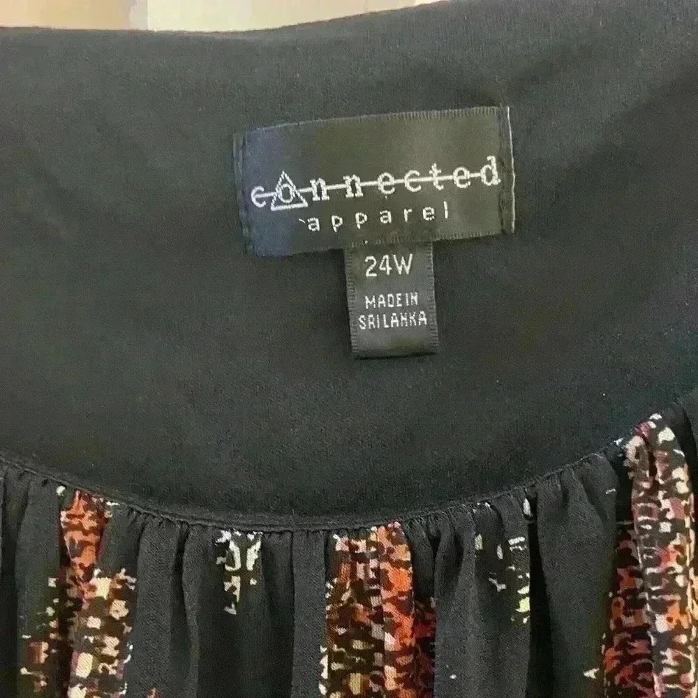 Connected‎ Apparel black/cinnamon midi length long sleeves dress. 24W. NWT